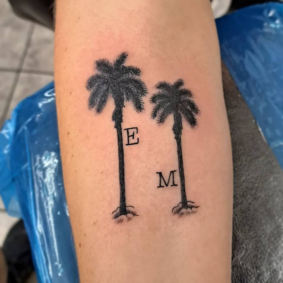 Twin Palms with Initials