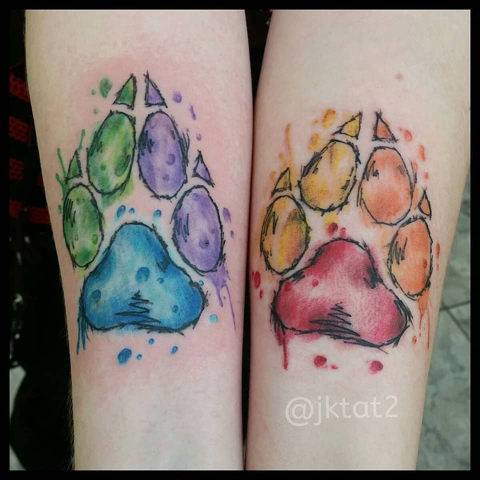 Twin Rainbow Paw Prints