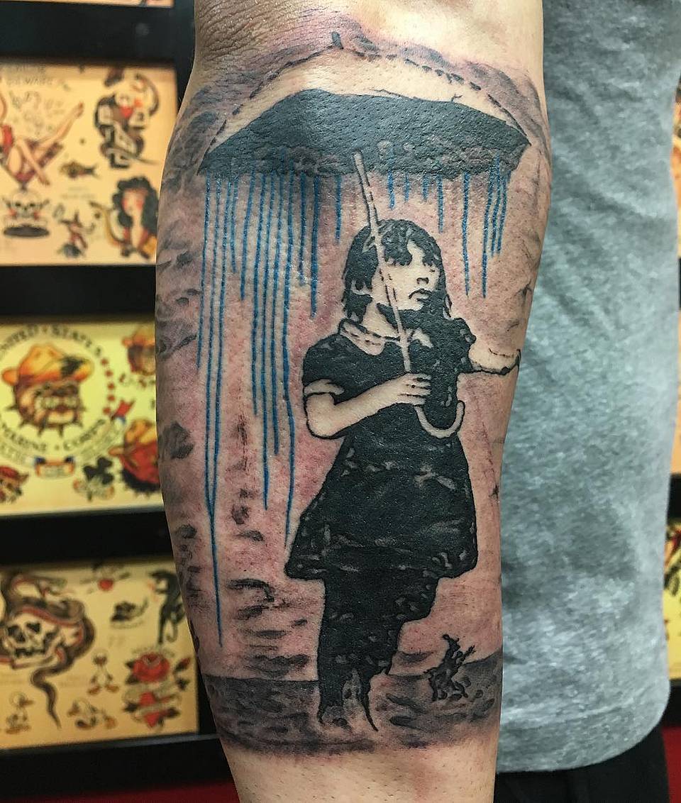 Umbrella Girl in Blue Rain