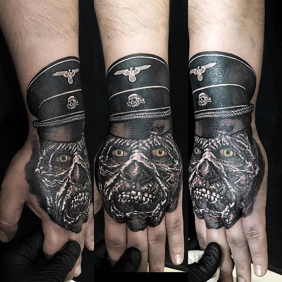 Undead Officer Hand Tattoo