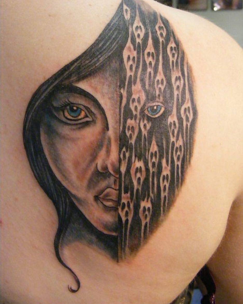 Veil of Shadows: Half Portrait with Dripping Spirits