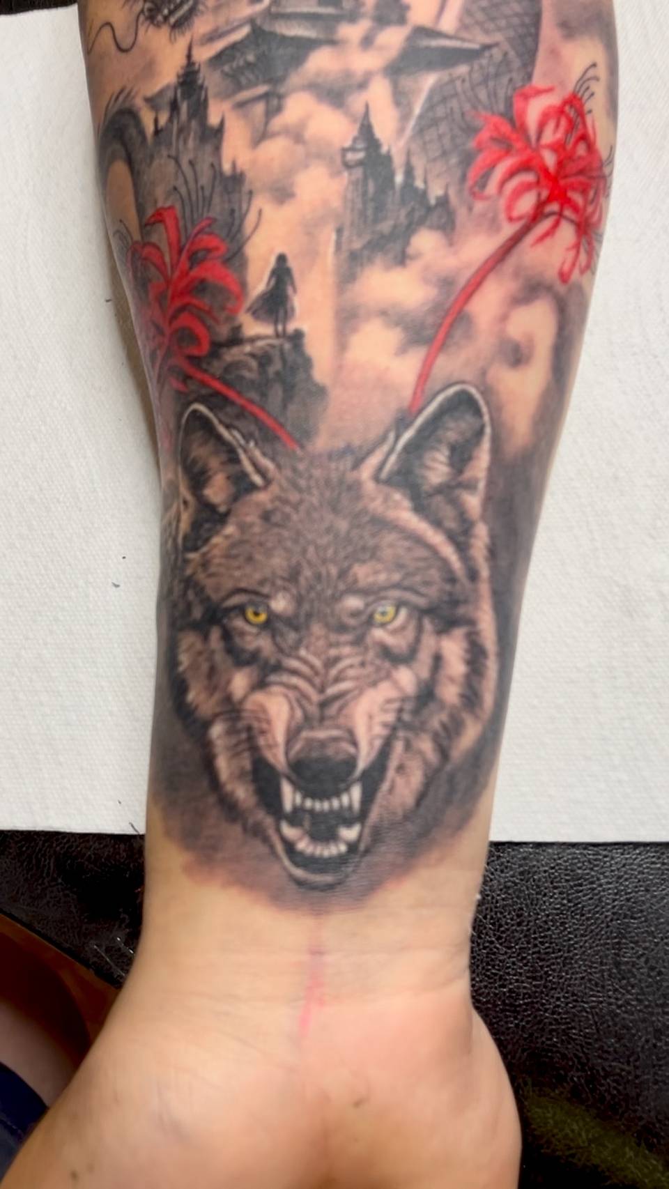 Vigilant Wolf with Red Spider Lilies