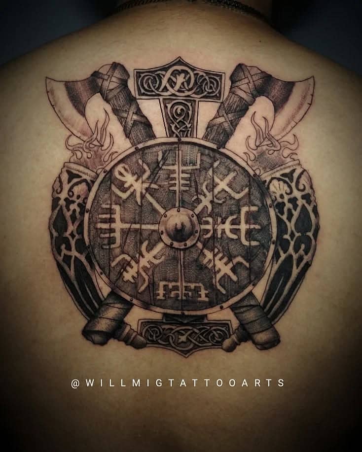 Viking Shield and Axes with Mjölnir