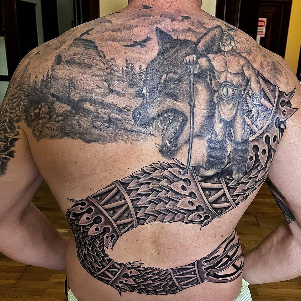 Viking Wolf and Serpent Backpiece