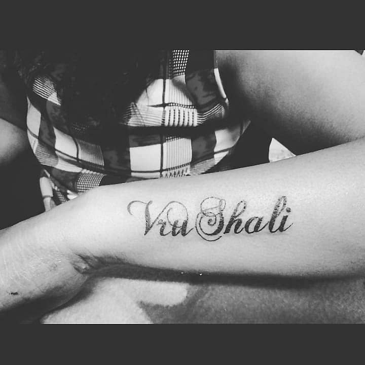 VruShali Cursive Name Tattoo