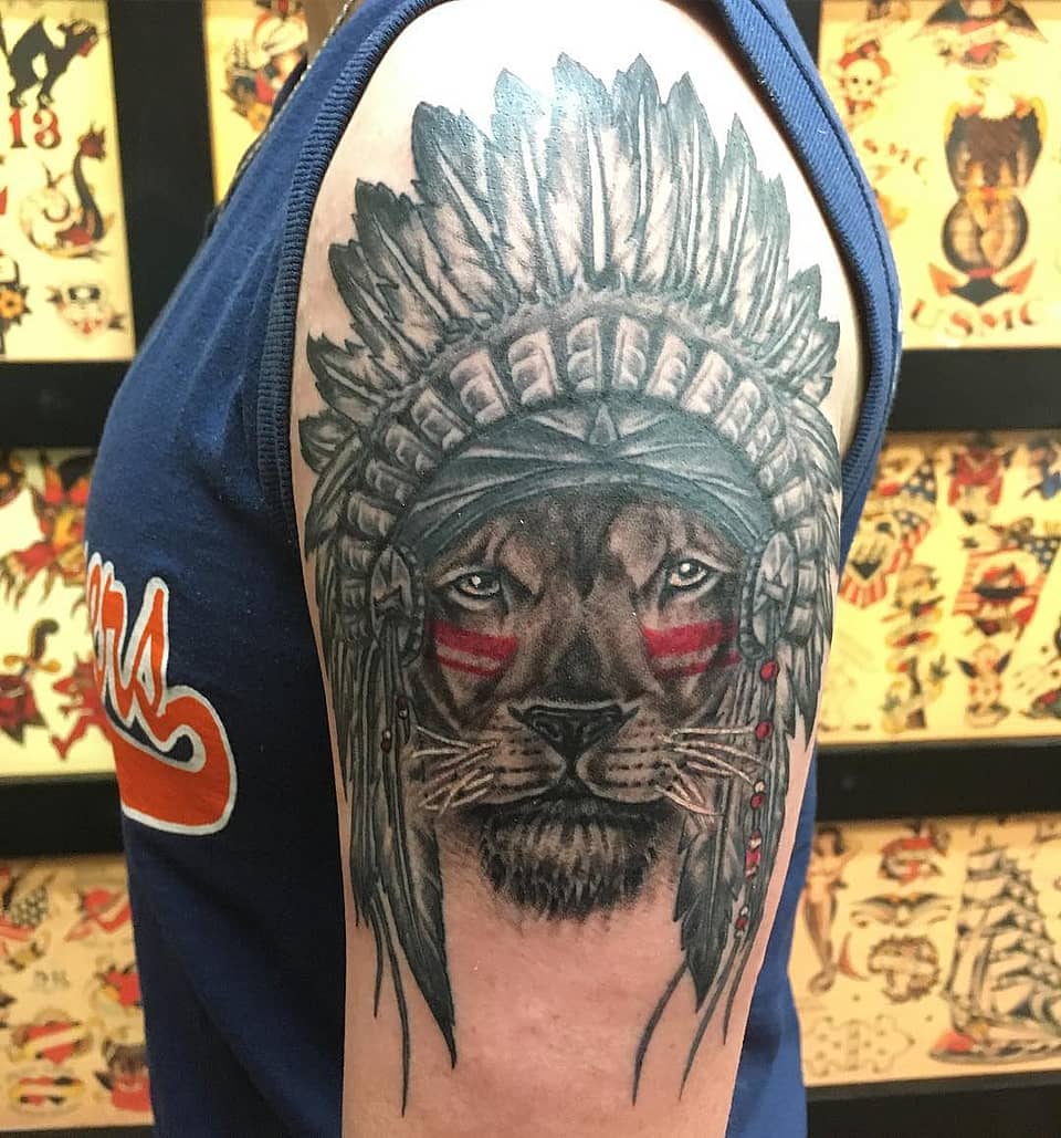 Warrior Lion in Feathered Headdress