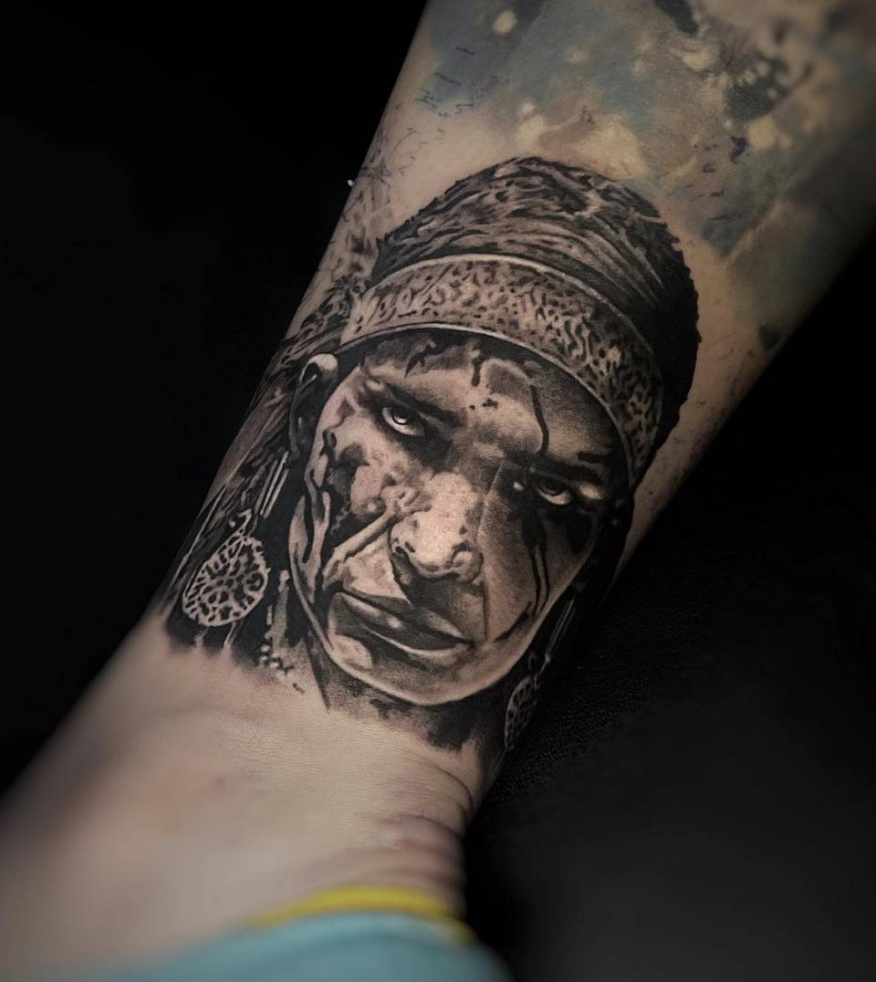 Warrior's Gaze in Black and Grey