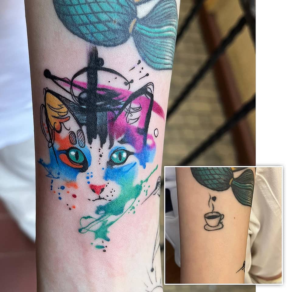 Watercolor Cat Portrait with Ink Splash
