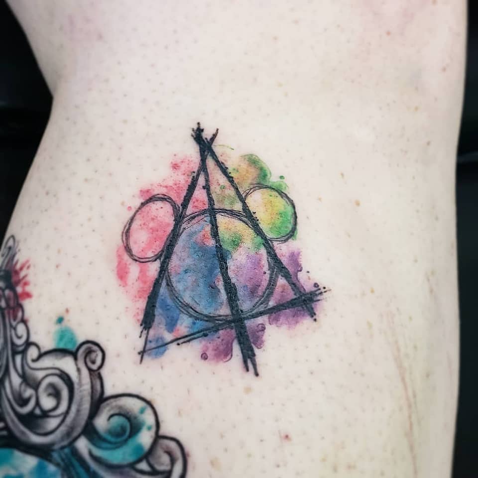 Watercolor Deathly Hallows with Mickey Ears