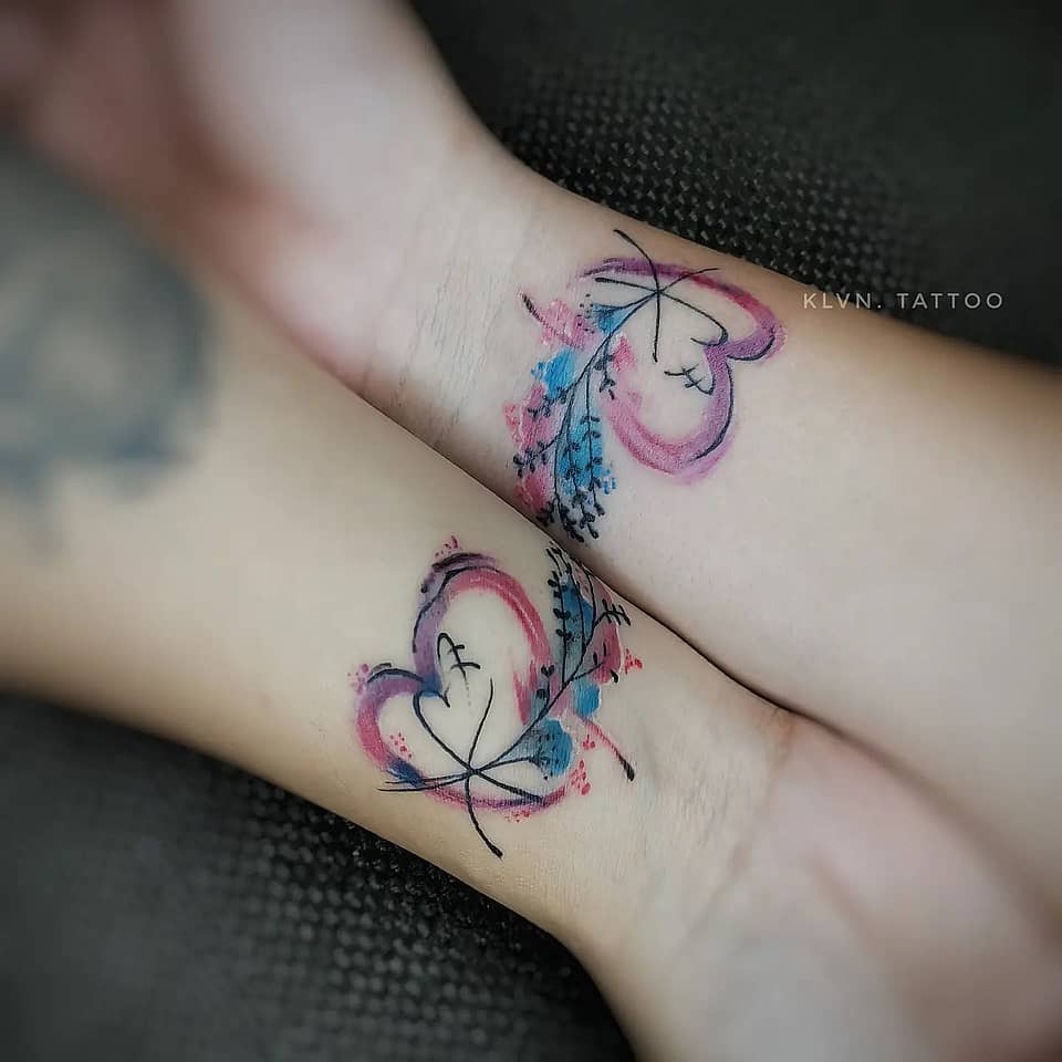 Watercolor Heart & Sprig Wrist Match