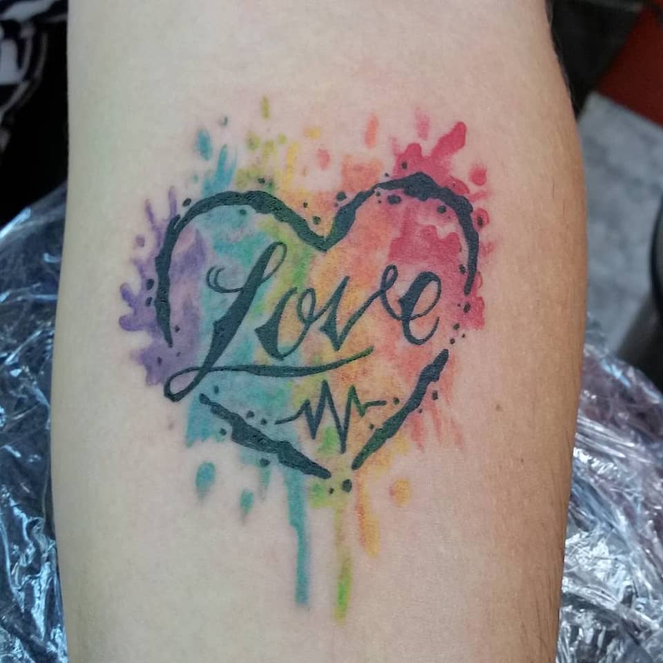 Watercolor Heartbeat Love