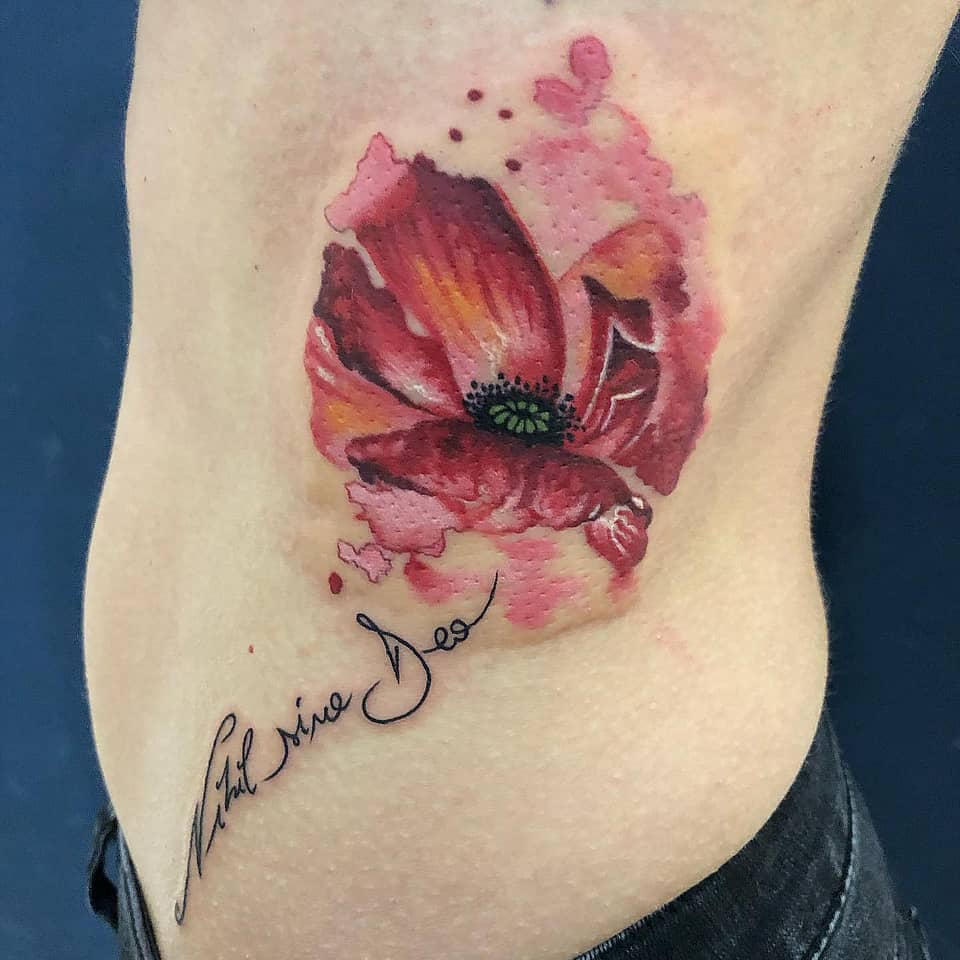 Watercolor Poppy with 'Nihil sine Deo' Script