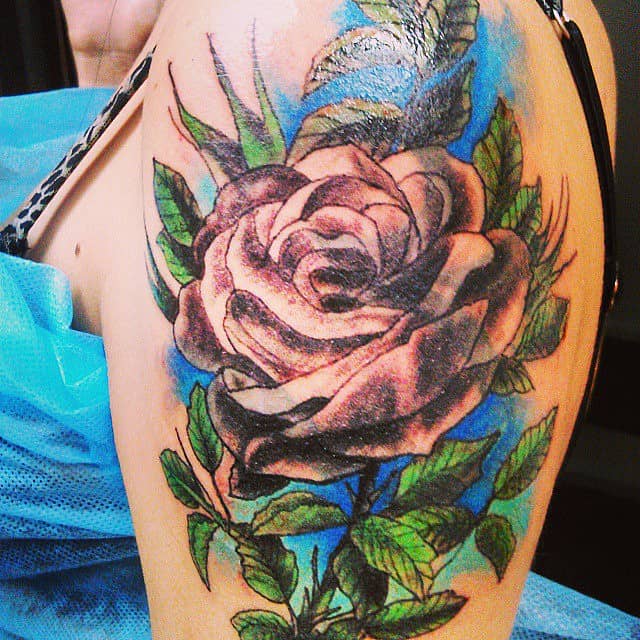 Watercolor Rose on Upper Arm