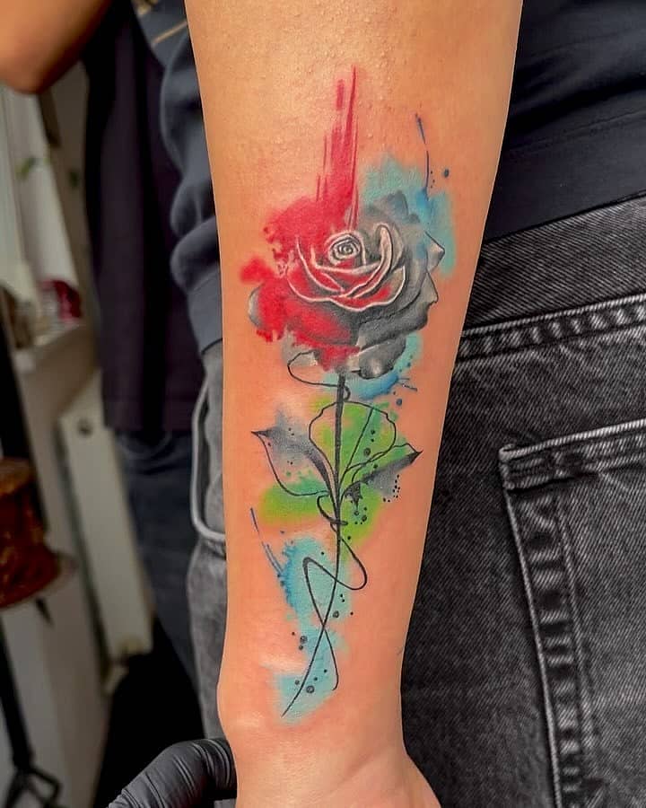 Watercolor Rose with Abstract Stem