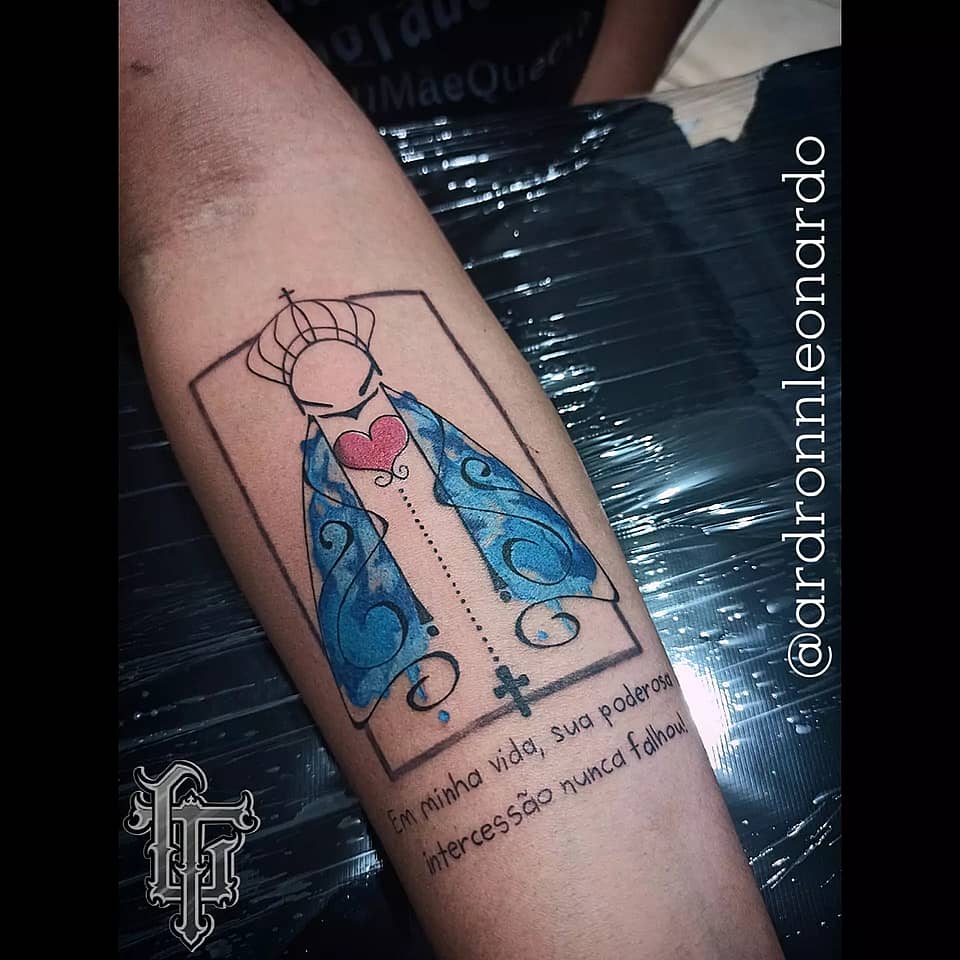 Watercolor Virgin Mary with Heart and Rosary