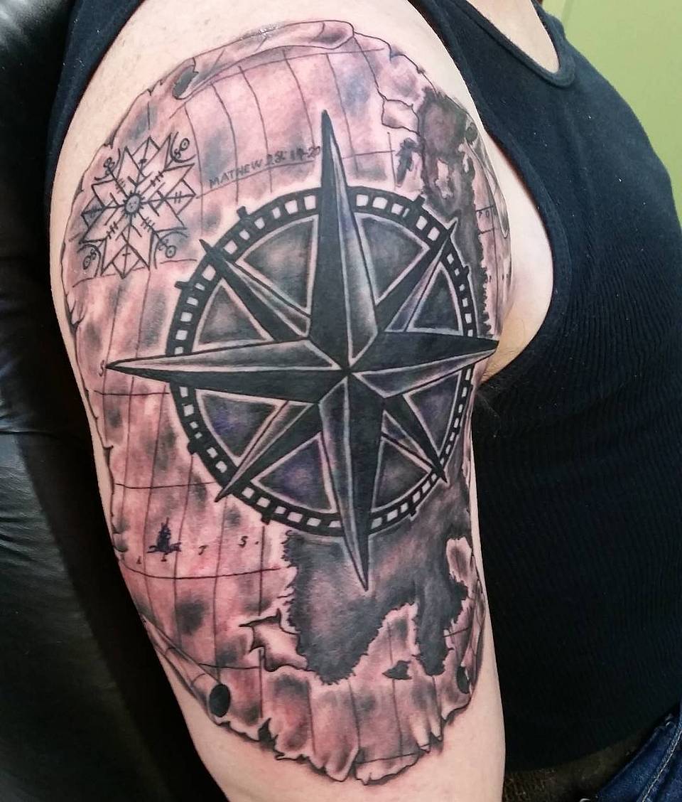 Wayfinder Compass on Vintage Map