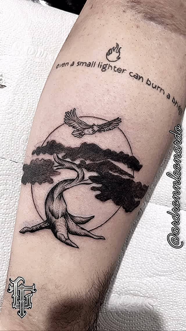 Windswept Tree with Soaring Bird