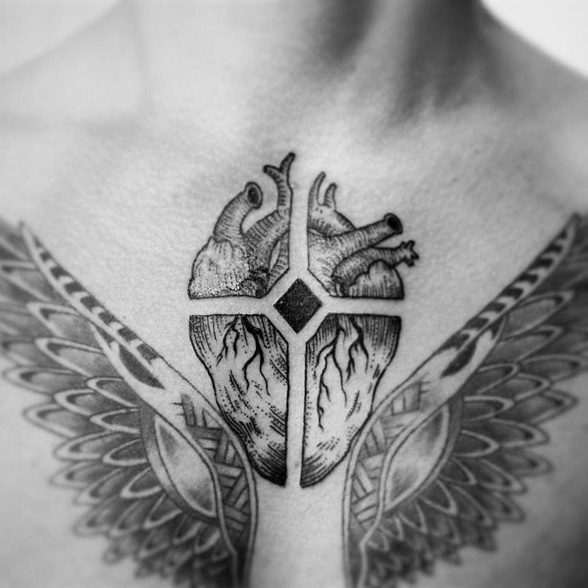 Winged Anatomical Heart Cross