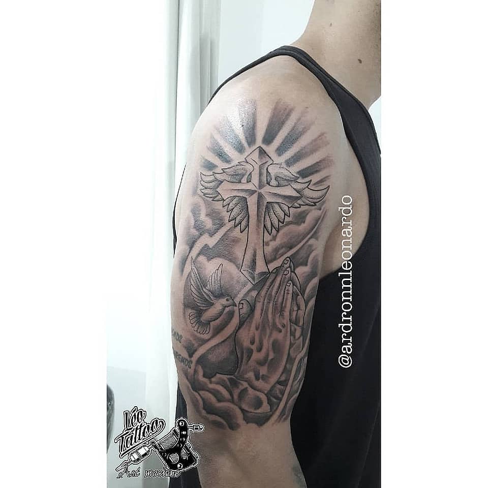 Winged Cross with Praying Hands