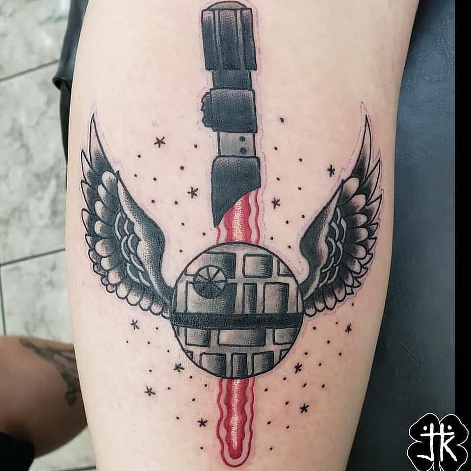 Winged Death Star with Lightsaber