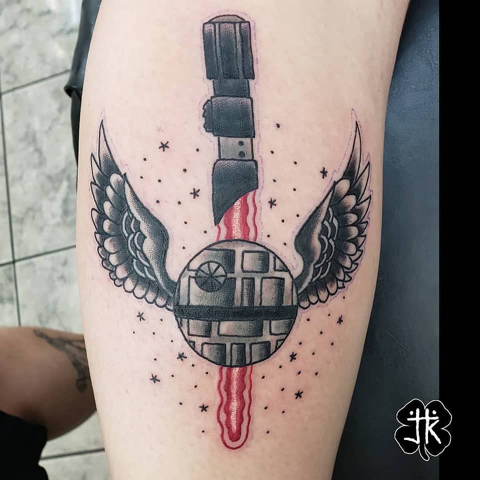 Winged Death Star with Lightsaber