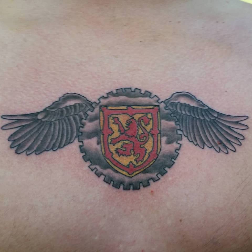 Winged Gear with Scottish Lion Crest