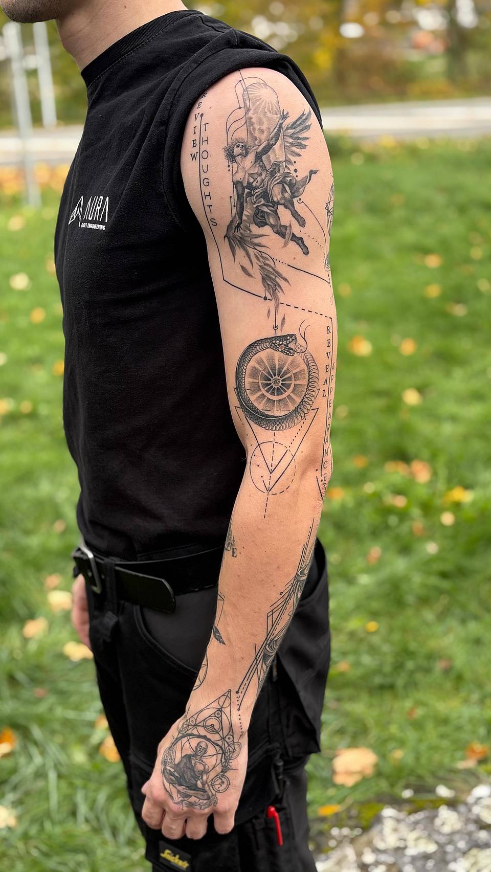 Winged Reaper & Ouroboros Geometric Sleeve