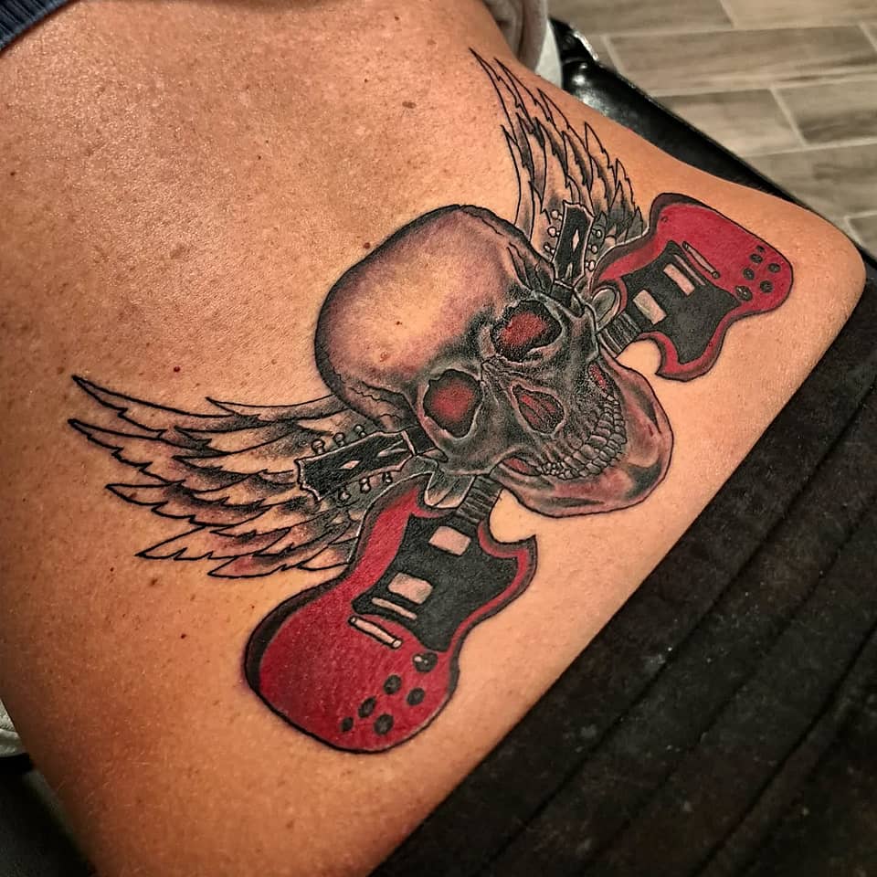 Winged Skull and Crossed Guitars