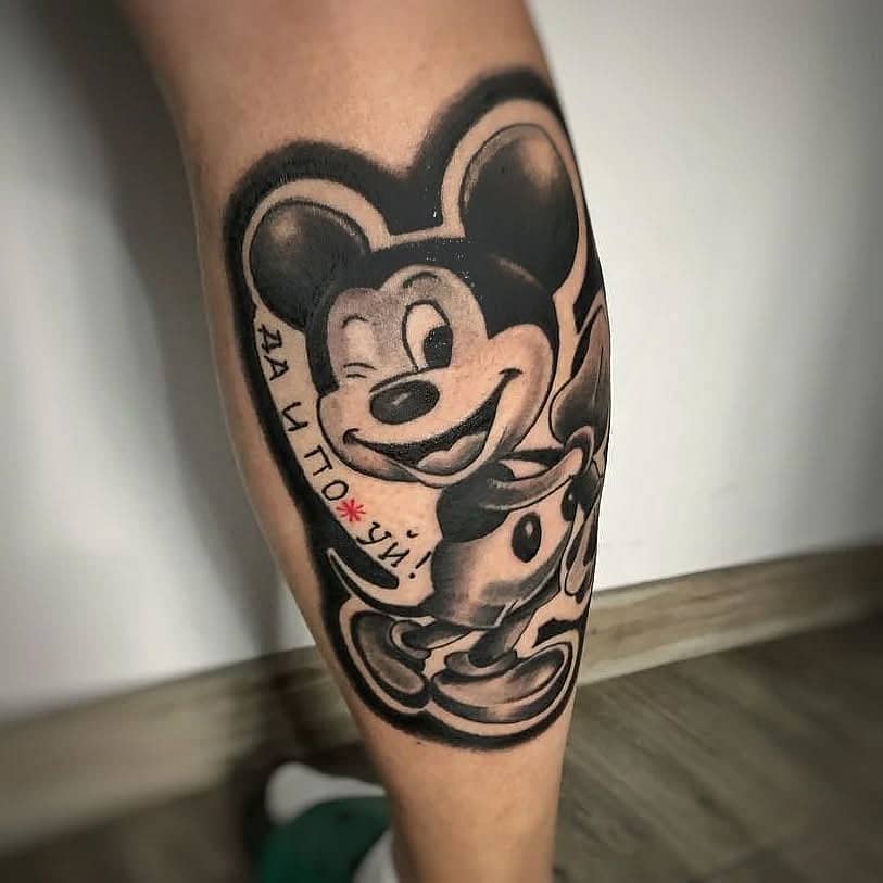 Winking Mickey Blackwork Calf Piece