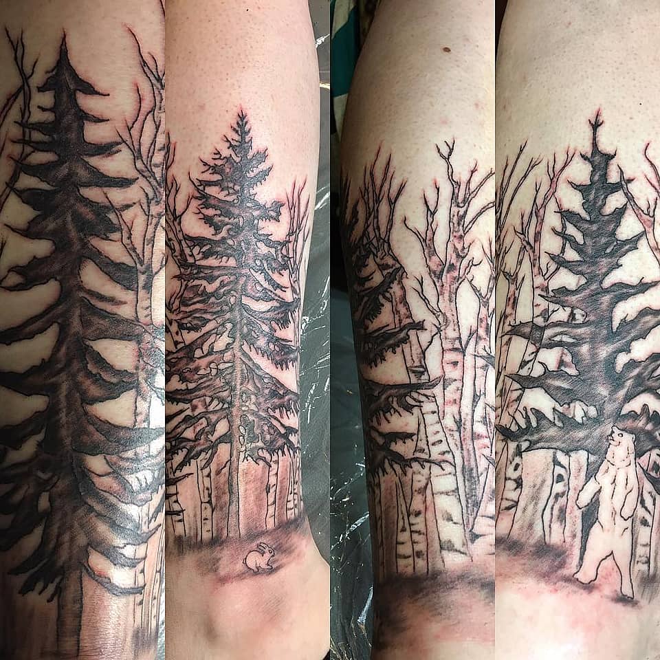 Winter Pines and Woodland Bear