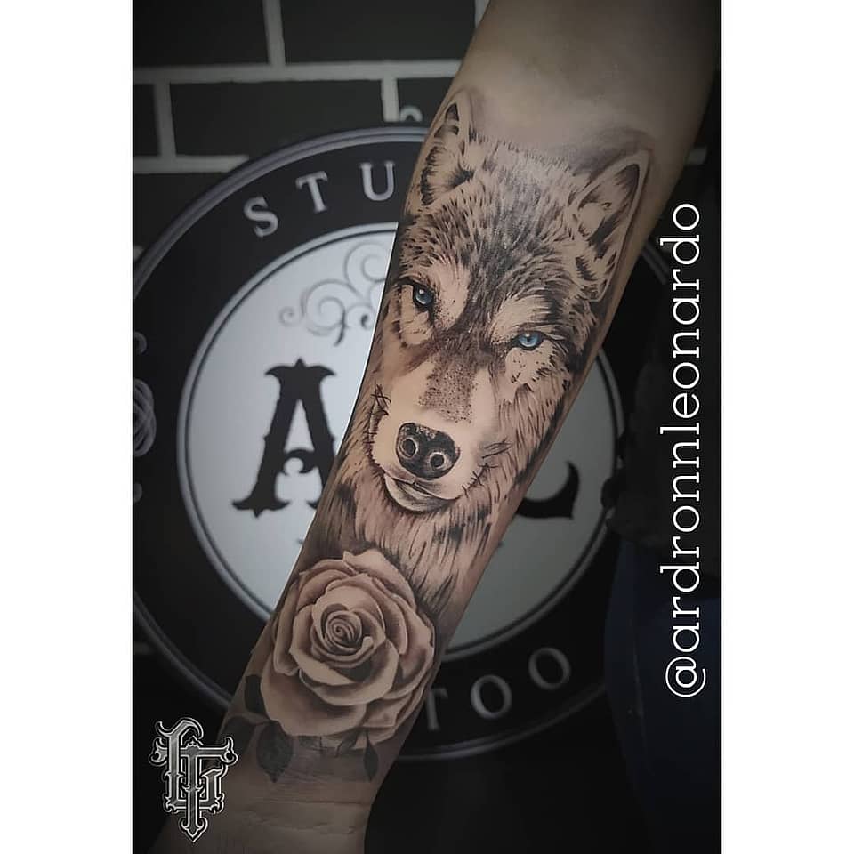 Wolf and Rose Portrait