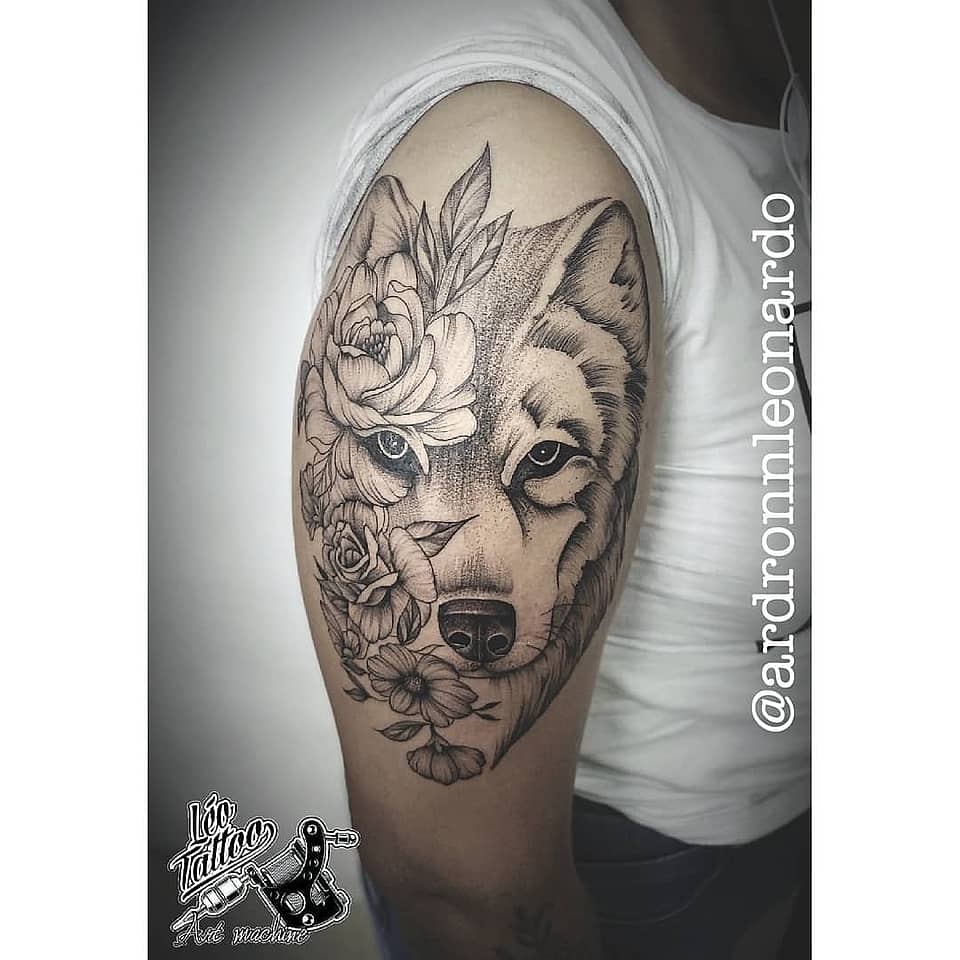 Wolf & Floral Half-Portrait