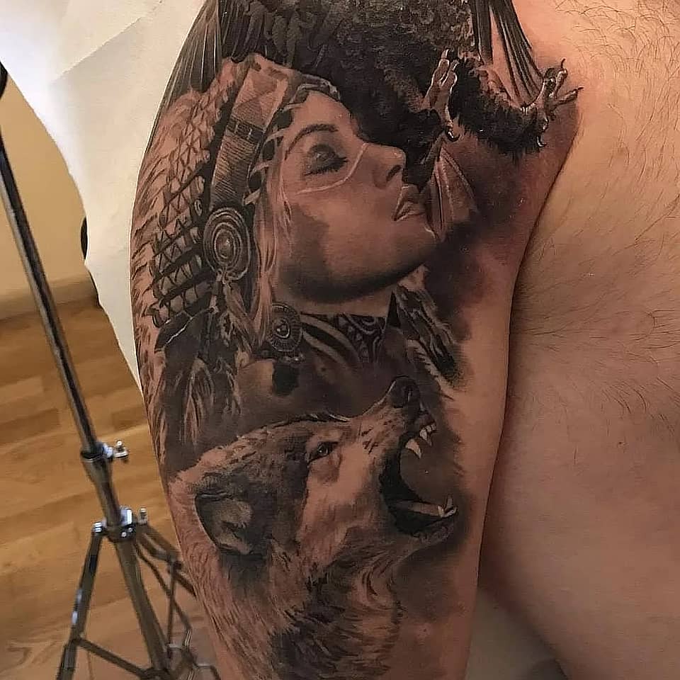Wolf Guardian with Feathered Headdress