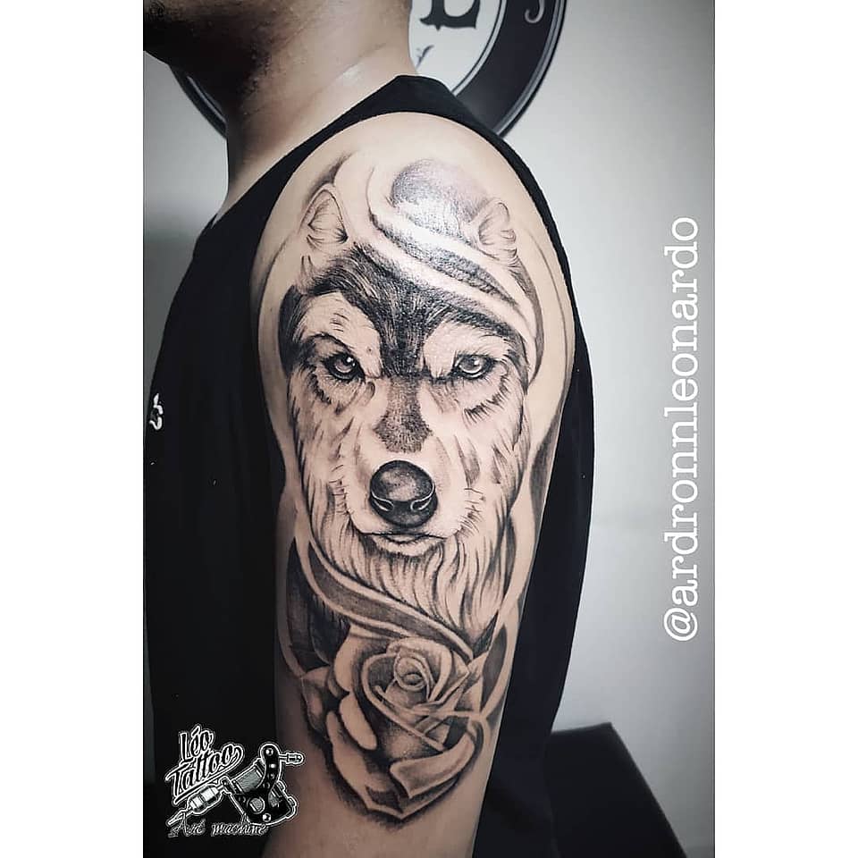 Wolf Portrait with Rose