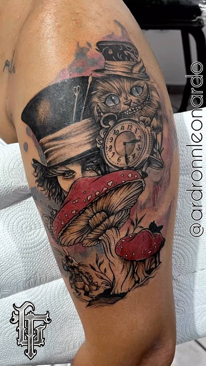 Wonderland Collage: Hatter, Cheshire & Mushrooms