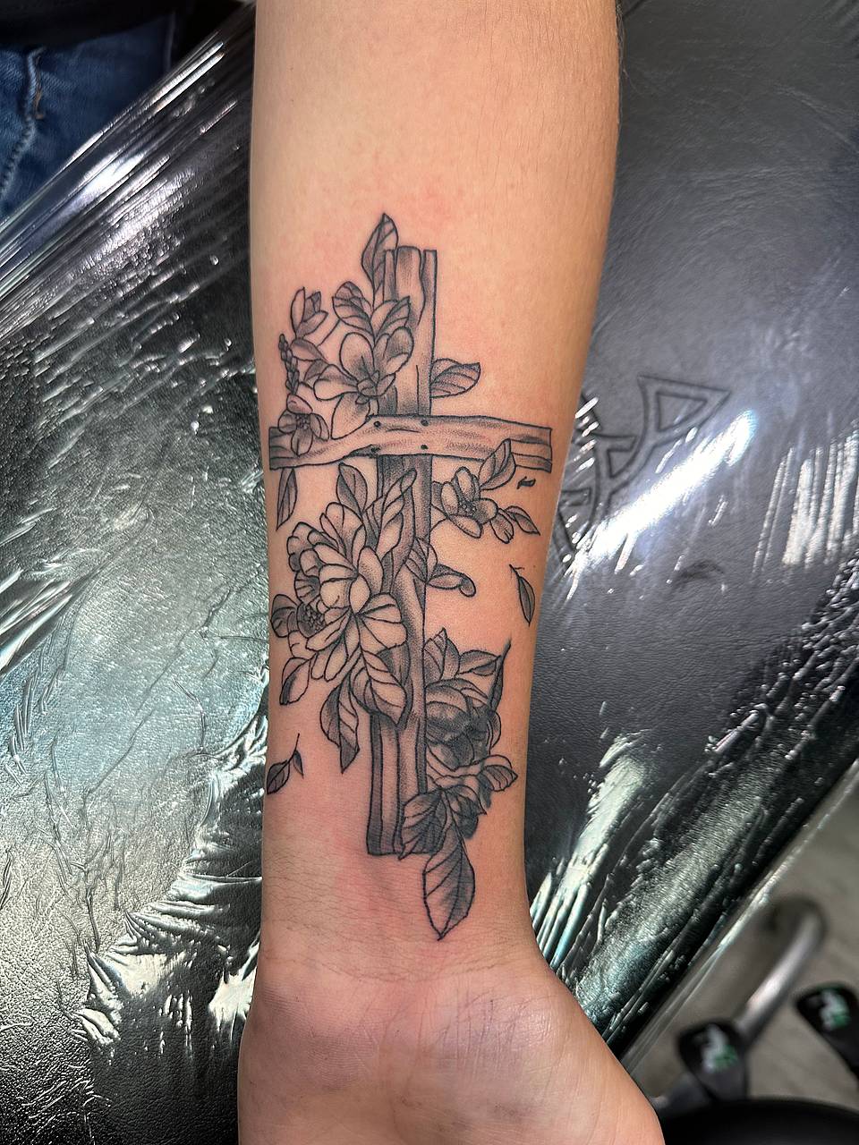 Wooden Cross with Blossoms
