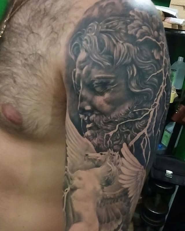 Zeus and Winged Messenger Half Sleeve