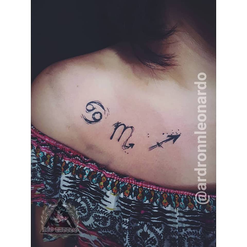 Zodiac Trio Collarbone Tattoo