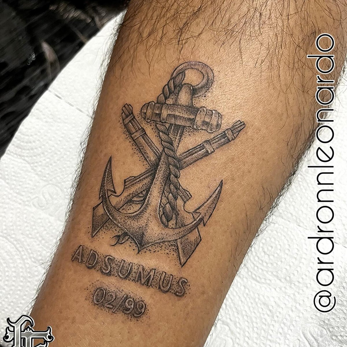 Anchor with Crossed Rifles and Latin Motto - Tattoos.com