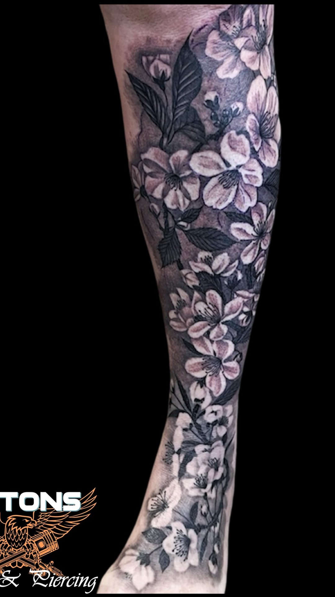 Black and Grey Cherry Blossom Leg Sleeve - Tattoos.com