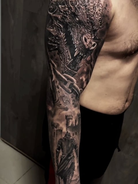 wyrm-and-the-knight-at-the-citadel-tattoos